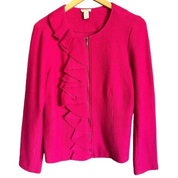 Chicos Wool In Vogue Ruffle Sweater Cardigan Wild Fuchsia - Picture 1 of 8